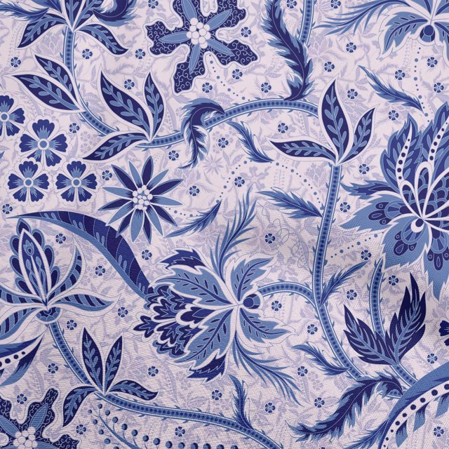 oneOone Georgette Viscose Bleu Tissu Jacobée Robe Florale Tissu Tissu Imprimé par la Cour 42 Pouces de Large