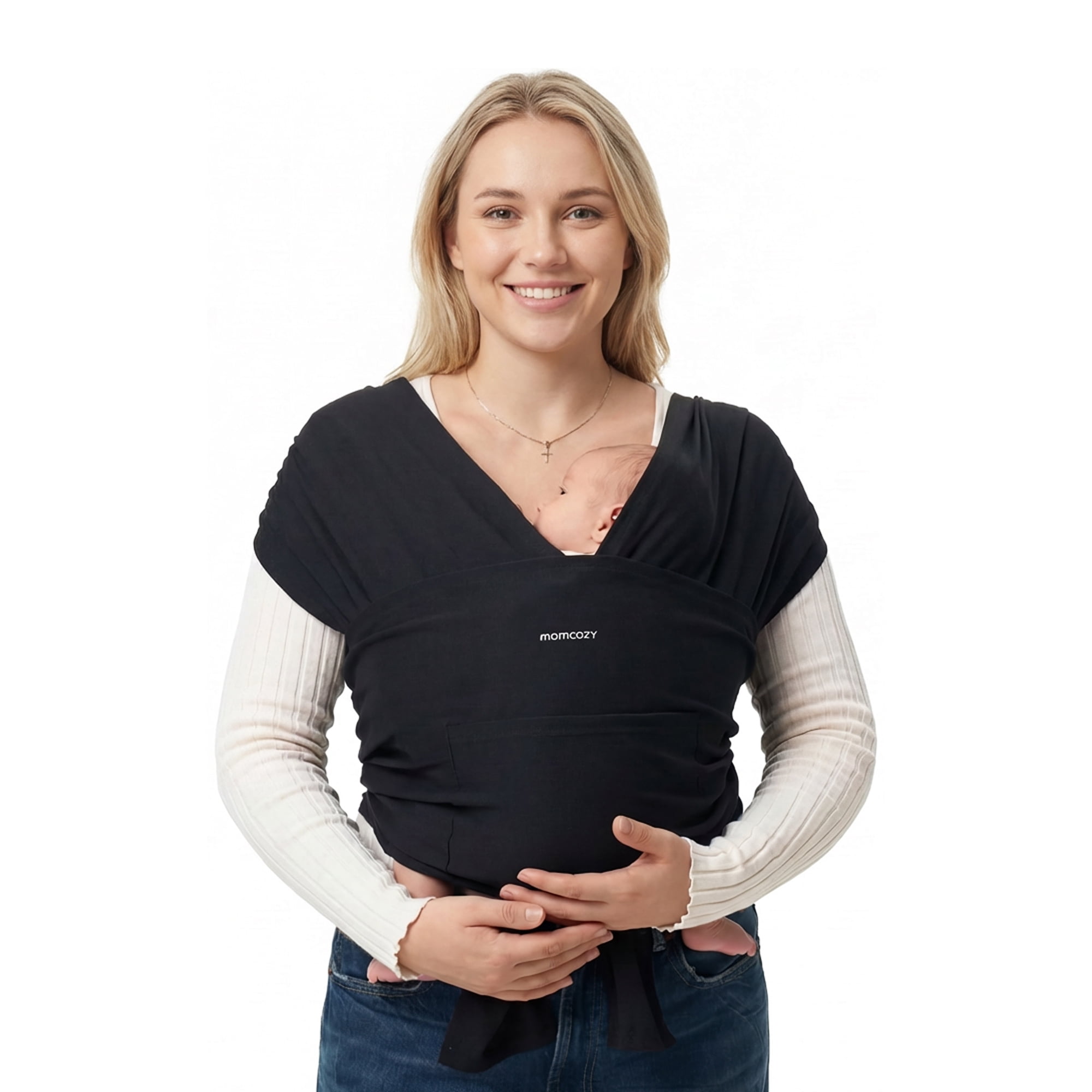 Momcozy Baby Wrap Carrier Slings- Black, Adjustable Easy to Wear Infant Carrier Slings for Babies Girl and Boy