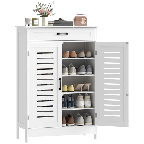 HOMCOM Shoe Cabinet with Louvered Doors, Modern Shoe Storage Cabinet, White