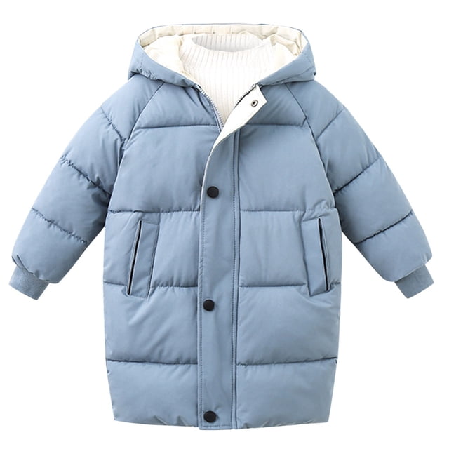 FAOWME Girls Down Jacket With Thick Quilted For Winter Mid-Length Coat Sky Blue 7-8 Years