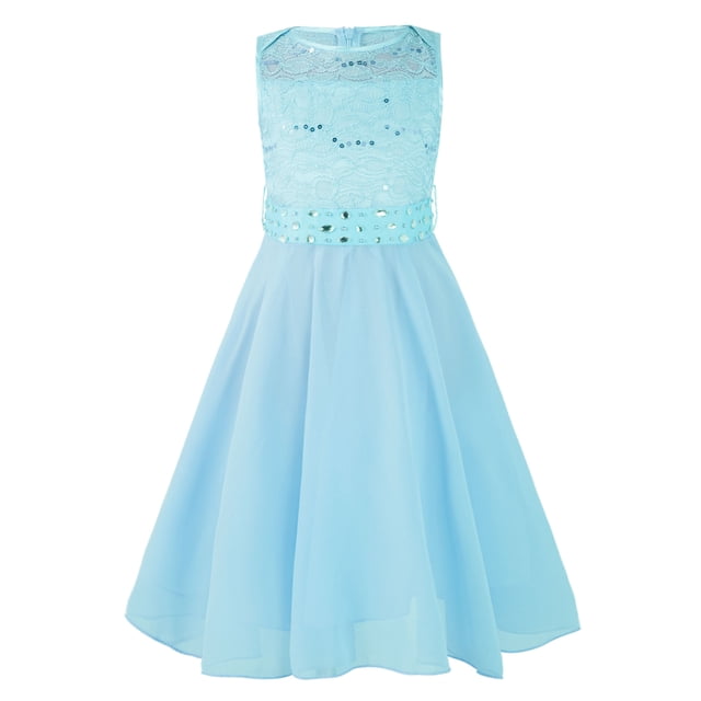 YONGHS Robe en Mousseline à Fleurs et Dentelle pour Grandes Filles, Formelle, Banquet, Concours, Mariage, Fête, Robe de Bal, Bleu Pâle 8