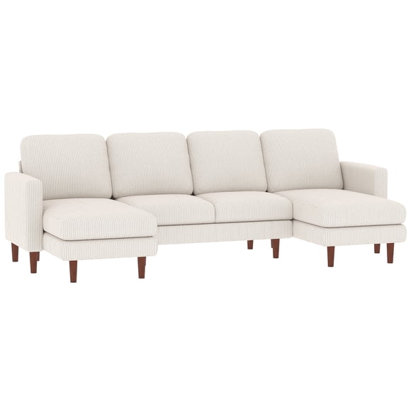 HOMCOM Sectional Sofa, U Shaped Couch with Double Chaise, Beige