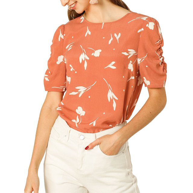 INSPIRE CHIC Haut Floral Élégant pour Femme à Manches Courtes Froncées, Coupe Régulière