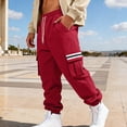thumbnail image 4 of Lovzfmll Men's Retro Striped Fleece Joggers, Solid Color Base, Heavy Pile, Drawstring Waist, Pockets for Warmth Red, 3XL, 4 of 9