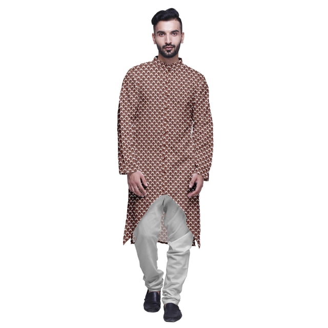 Atasi Cotton Slub Printed Fashion For Men Asymmetric Button Down Kurta For Men