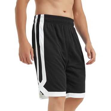 TOPTIE Shorts de Basketball en Maille 7 Pouces pour Hommes avec Poches, Shorts Athlétiques Actifs Bicolores, Shorts d'Entraînement pour Adulte-Noir-G