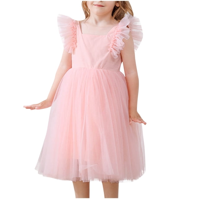 Yanlir Robe Fleurie pour Enfants – Robe Mi-Mollet Sans Manches à Col Rond Style Ferme Européen pour Filles, pour des Tenues Confortables et Élégantes 1-9 Ans (Rose, 3-5 Ans)