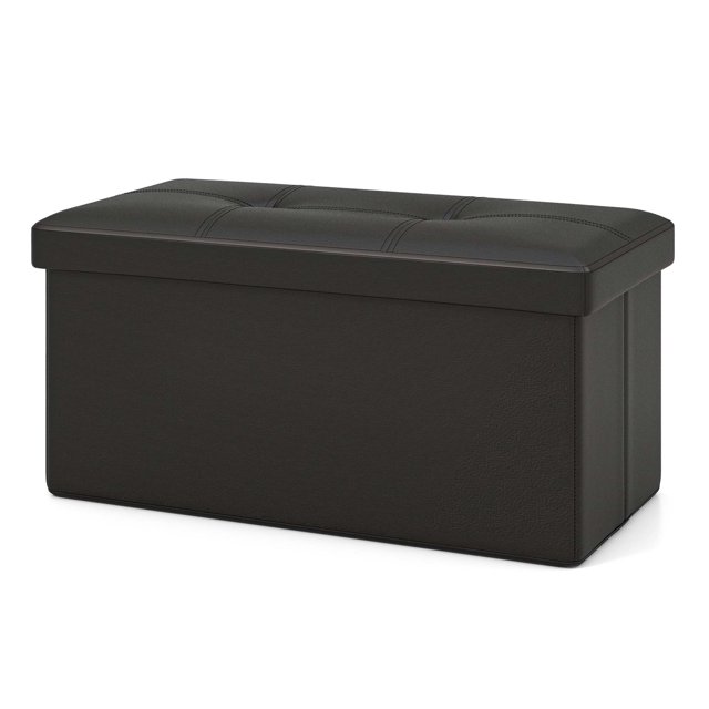 Costway Ottoman de Rangement Pliant Repose-Pieds Rectangulaire en Cuir PVC 22,5 Gallons Noir