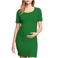 thumbnail image 1 of yoeyez Liquidation de Vêtements de Maternité Robe Grande Taille Femme Manches Courtes Col Rond Robe Simple Shower de Bébé Tenue Quotidienne Robe Soleil Robe Moulante Froncée Midi Robes Ajustées Vert,G, 1 of 7
