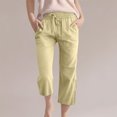 thumbnail image 2 of Plebaso Boys Girls Capris Pants Cotton Linen Drawstring Casual Pants Lightweight Cropped Pants with Pockets, 2 of 5