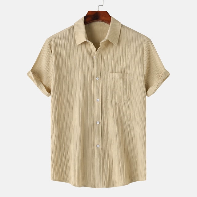 Dvkptbk Chemise Décontractée pour Homme Unie à Col Rabattu à Manches Courtes avec Fermeture à Boutons Blouse Hawaïenne en Liquidation