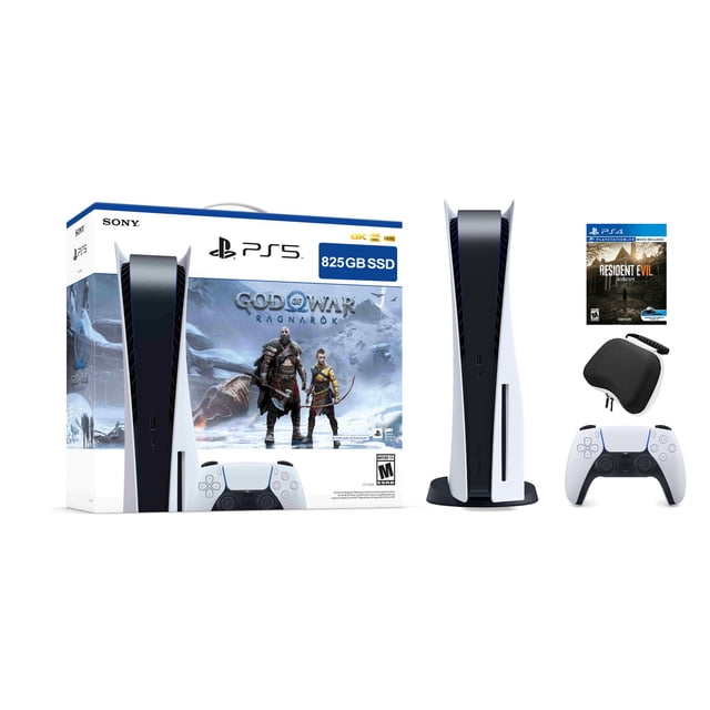 PlayStation 5 Disc Edition God of War Ragnarok Bundle with Resident Evil 7 and Mytrix Controller Case