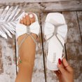 thumbnail image 2 of Slide for Womens Flat Open Square Toe Rhinestone Strappy Bow Non Slip Beach Summer Sandals White, 2 of 9