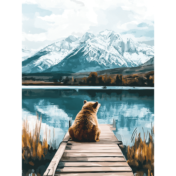 Mountain Bear Lake Canvas Painting Wall Art Decor for Living Room, Bedroom, Office, Bathroom, and Kitchen.