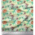 thumbnail image 1 of Soimoi Modal Satin Fabric Leaves & Floral Hand Drawn Printed Fabric 1 Yard 42 Inch Wide, 1 of 3