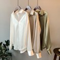 thumbnail image 1 of Chemise Boutonnée Style Décontracté pour Femmes Voyage Randonnée Travail Réunion Blouse à Revers Printemps Été Polyester Blouse à Revers Manches Longues Vêtements Vêtements Noir G, 1 of 8