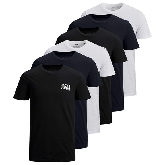 Jack & Jones Men's T-Shirt, 6 Pack - JJECORP LOGO TEE O-NECK, Logo Print, Cotton White/Navy/Black XL (X-Large)