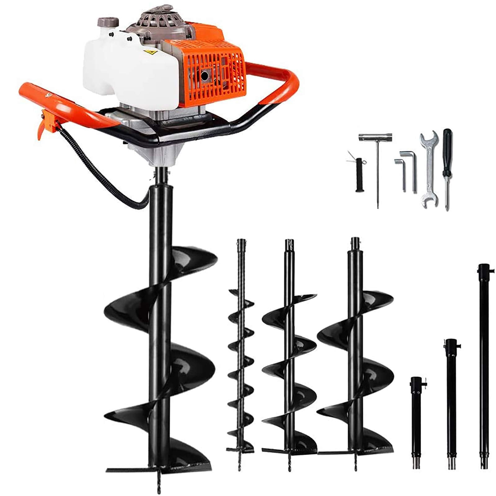 DC HOUSE 63cc Auger Post Hole Digger 3.4HP 2 Stroke Petrol Gas Powered Earth Digger with 4 Auger Drill Bits (4â€œ 6" 8" & 12") for Farm Garden Plant (Multi-Package Shipping)