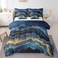 thumbnail image 1 of YST 7 Pcs Comforter Set Full Size, Dark Blue Marble Bed In A Bag With Flat Sheet And Fitted Sheet For Kids Adults, Golden Glitter Stone Pattern Fluid Bedding Set With Pillowcases & Shams, 1 of 5