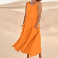 thumbnail image 1 of Jsaierl Robes d'Été pour Femmes 2024 Décontractées Boho Robe Soleil Col Rond Sans Manches Plage Vacances Robes Maxi avec Poches, 1 of 5