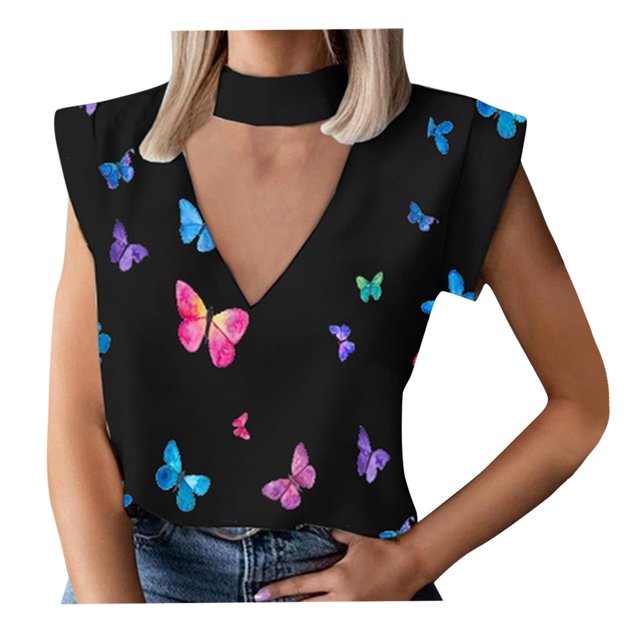 Pompotops Femmes Pâquerette Imprimé Manches Courtes Bretelles Froides T-Shirt Tops Chemisiers