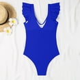 thumbnail image 3 of Penkiiy Women's One Piece Swimsuit Ruffle Cutout Bathing Suits Slimming Tummy Control V Neck Wrap Swimwear M Blue, 3 of 6