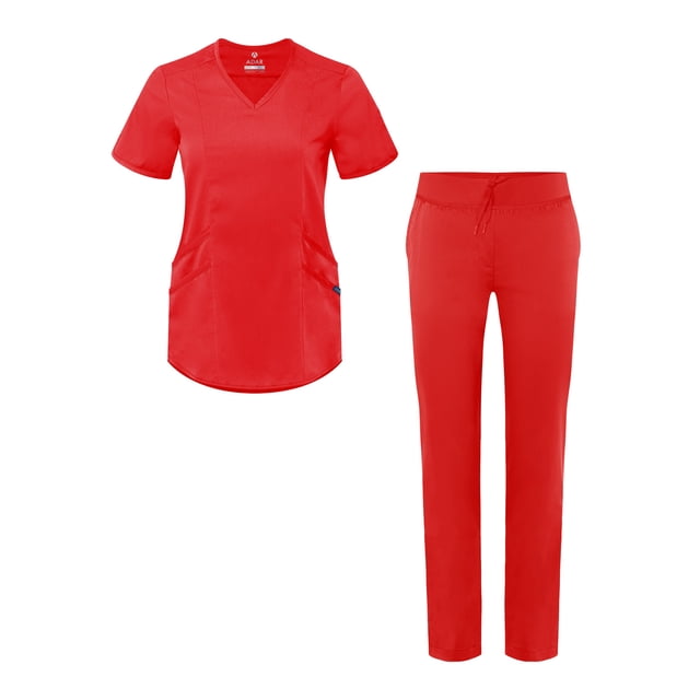 Adar Pro Scrub Set for Women - Modern V-Neck Scrub Top & Tailored Yoga Scrub Pants