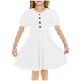 thumbnail image 1 of RXIRUCGD 2025 Vêtements d'Été pour Enfants Filles Robe d'Été Couleur Unie Col Rond Manches Courtes Robe Décontractée et Confortable pour Adultes, 1 of 6