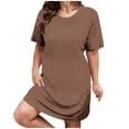 thumbnail image 2 of Plus Size Summer Dress, Oversized Short Sleeve Round Neck Tie-Front Dress, Solid Color Casual Knee-Length Dress for Women, 2 of 5