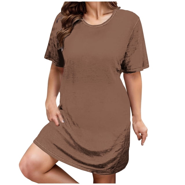 Ixbnca Robe pour Femme Grande Taille Col Rond Manches Courtes Robes T-Shirt Décontractées Amples Été Robe Courte