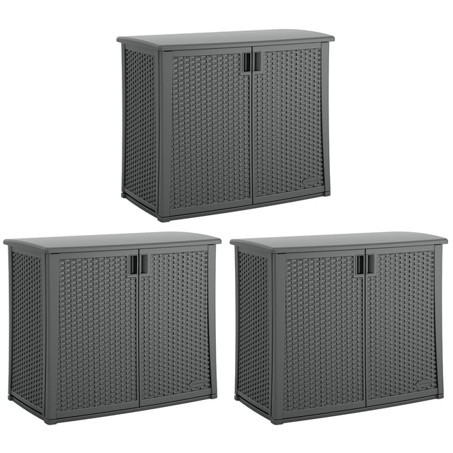 Suncast Coffre de Rangement Extérieur pour Terrasse avec Tablette Ajustable, (Lot de 3)