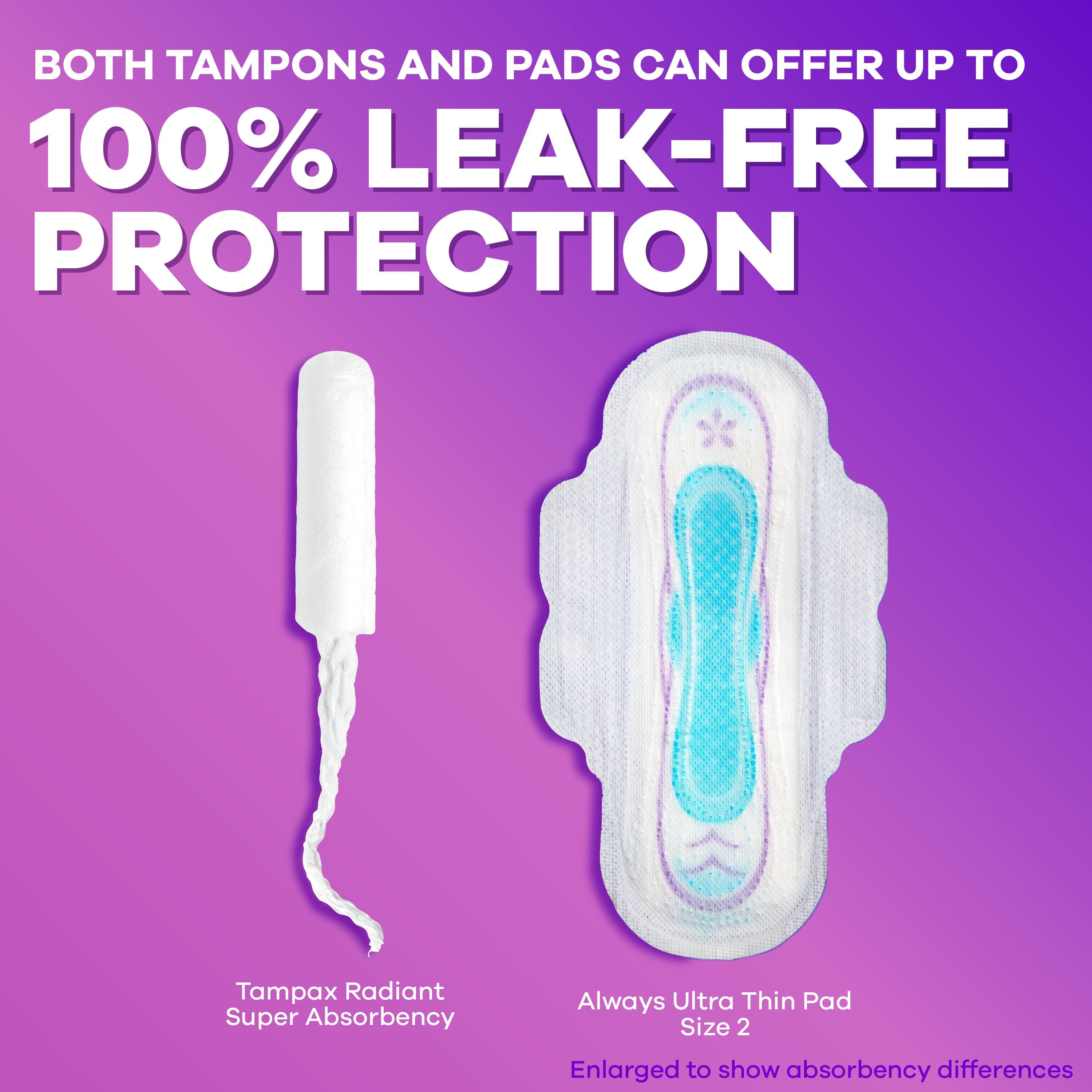 Tampax Radiant Emballage Multiple de Tampons, avec Tresse Anti-Fuites, Absorption Régulière/super, Non Parfumés