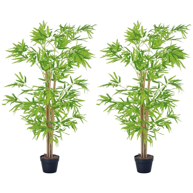 Outsunny Ensemble de 2 Bambou Artificiel, Plante Décorative Factice de 5 Pi en Pot