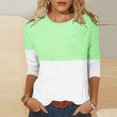 thumbnail image 2 of IROINID T-Shirts pour Femmes à Manches 3/4 Réduits Imprimés, T-shirt Ample, Blouse Mi-Longue, Col Rond, Hauts de Détente, Vert Menthe, 2 of 4