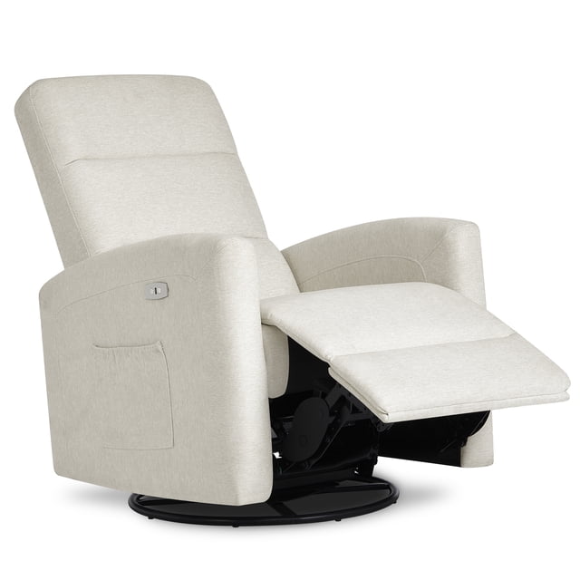Dream On Me Berkley Fauteuil Inclinable à Bascule Rembourré en Similicuir Crème avec Siège et Dossier Rembourrés en Peluche, Doté d'Une Pivotement Fluide à 275°, d'Un Repose-Pieds Inclinable Allongé, d'Une Pochette de Rangement Latérale et d'Une base Ronde Robuste, Idéal pour la Chambre de Bébé, le Bercement et l'Allaitement.