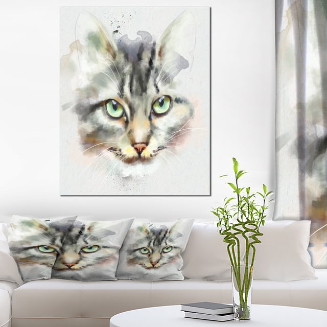 Mignon Kitten Aquarelle Dessinée à la Main - Grande Uvre d'Art sur Toile