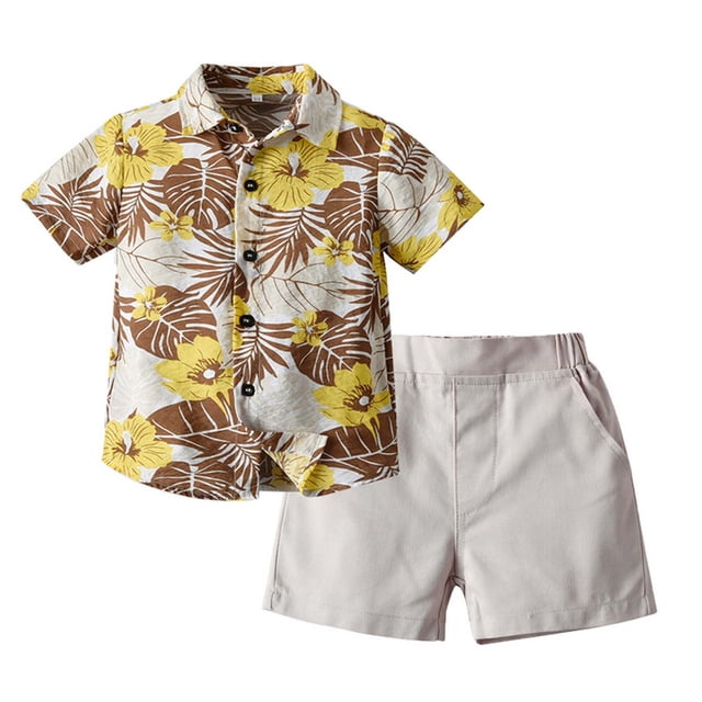 Boys Casual Short Sleeve Round-Neck Printing Shirts+Short Pants Two-piece Set