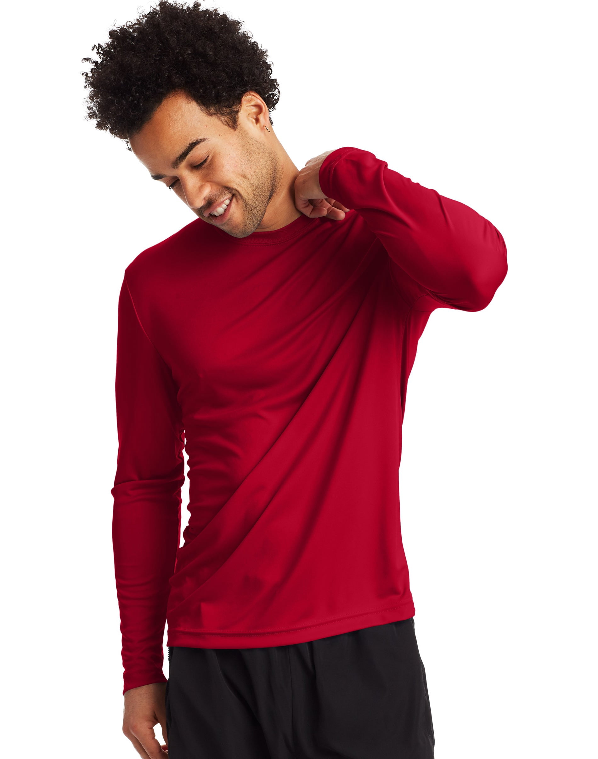 Hanes Mens Sport FreshIQ Cool DRI Long Sleeve Tee 2-Pack, M, Deep Red
