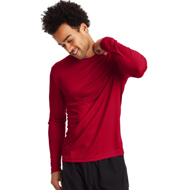 Hanes T-Shirt Sport FreshIQ Cool DRI Manches Longues Lot de 2, S, Rouge Profond