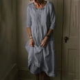 thumbnail image 2 of QIPOPIQ Robes pour Femmes avec Poches Manches Courtes Robes Décontractées Tendance Robe d'Été à Col Rond Manches Mi-Longues Lin Uni Robe Ample Offres 2023, 2 of 5