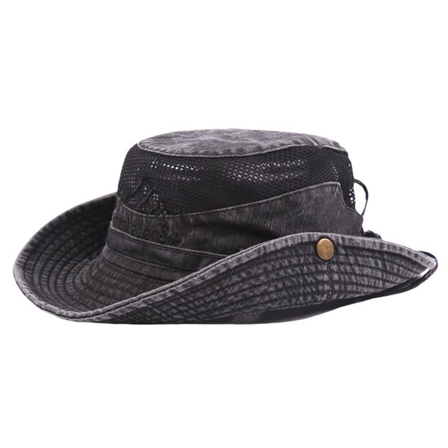 Mens Bucket Cap With Adjustable Strap Sun Protection Breathable Fisherman Hat For Outdoor Hiking