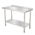 thumbnail image 1 of BeesClover Table en Acier Inoxydable pour Préparation et Travail avec Dosseret, Table de Cuisine Robuste avec Tablette et Pied Réglables pour Restaurant, Maison et Hôtel, 1 of 7