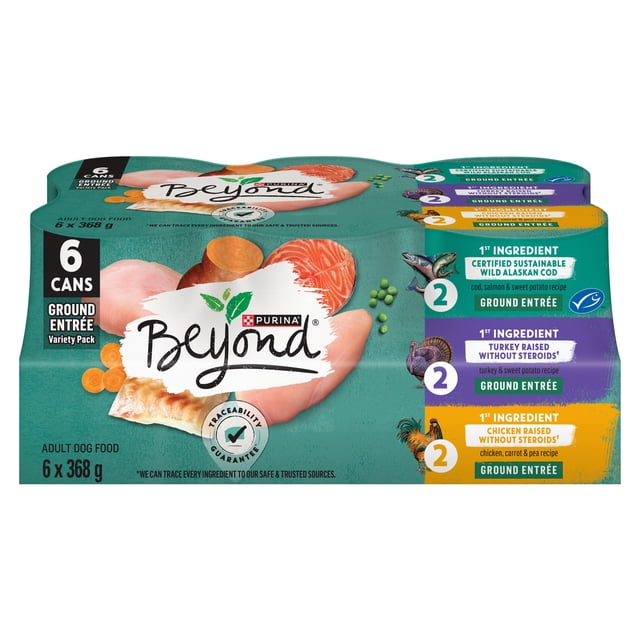 Beyond Grain Free Ground Entrée Variety Pack, Wet Dog Food 6x368g