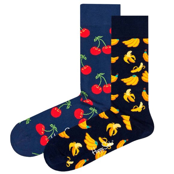 Happy Socks Unisex Socks, 2-pack - Classic Crew, Organic Cotton, Mix of Colours Cherry 36-40 (UK 4-7)