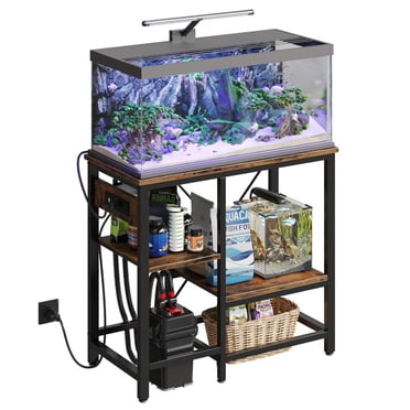 Bestier Support d'Aquarium de 20-29-37 Gallons avec Prises de Courant, Étagère de Rangement Réversible en Métal Robuste à 3 Niveaux pour Aquarium
