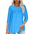 thumbnail image 1 of RXIRUCGD T-shirt d'Été Décontracté pour Femmes Manches Trois-Quarts Col Rond Froncé Blouse, Bleu Ciel, Taille : TG, 1 of 5
