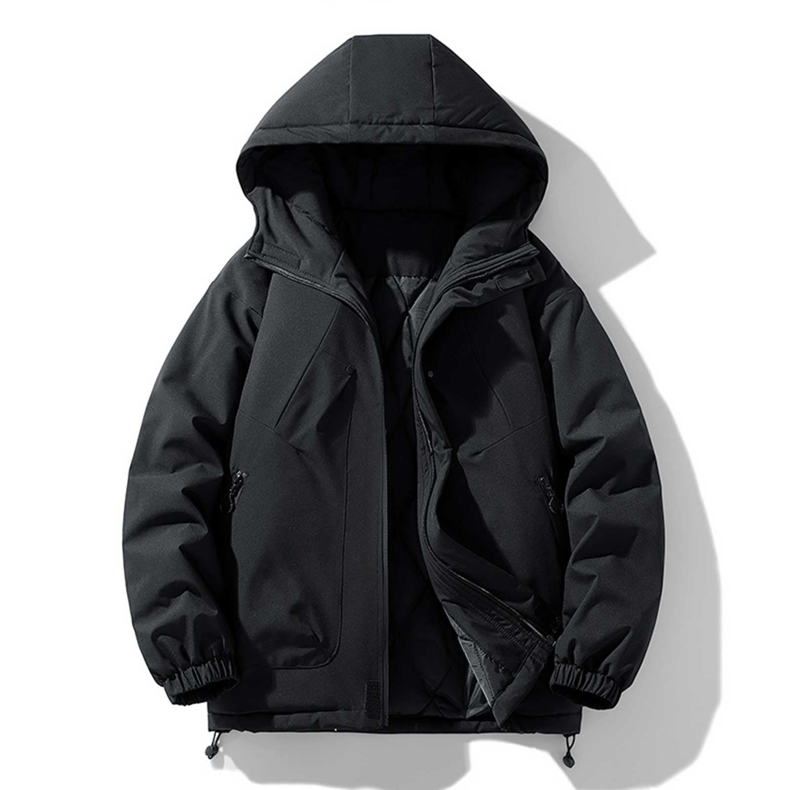 Men's Winter Coat, Hooded Loose Fit Zipper Front Jacket with Pockets, Long Sleeve Casual Outerwear for Daily Outdoor Activities