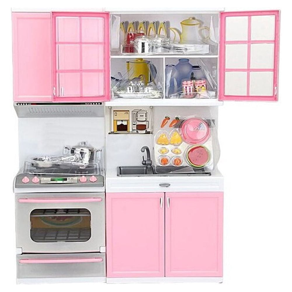Kadlawus KidsKitchen Toy Set, Mini Cooking Playset with Cabinet and Stove, Pretend Play Food Accessories, Plastic Kitchen for Imaginative Role Play