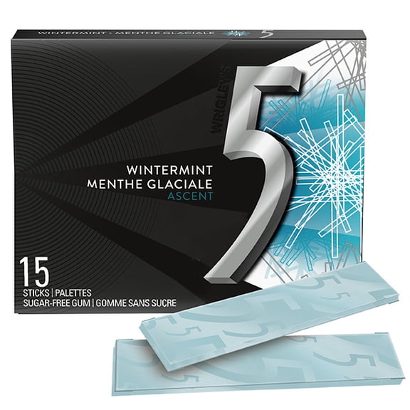 5 GUM, Wintermint-Ascent Flavoured Sugar Free Chewing Gum, 15 Sticks, 1 Pack