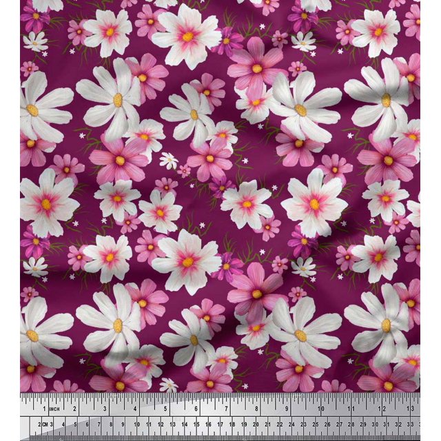 Soimoi Cotton Voile Fabric Cosmos Floral Print Fabric by Yard 56 Inch Wide